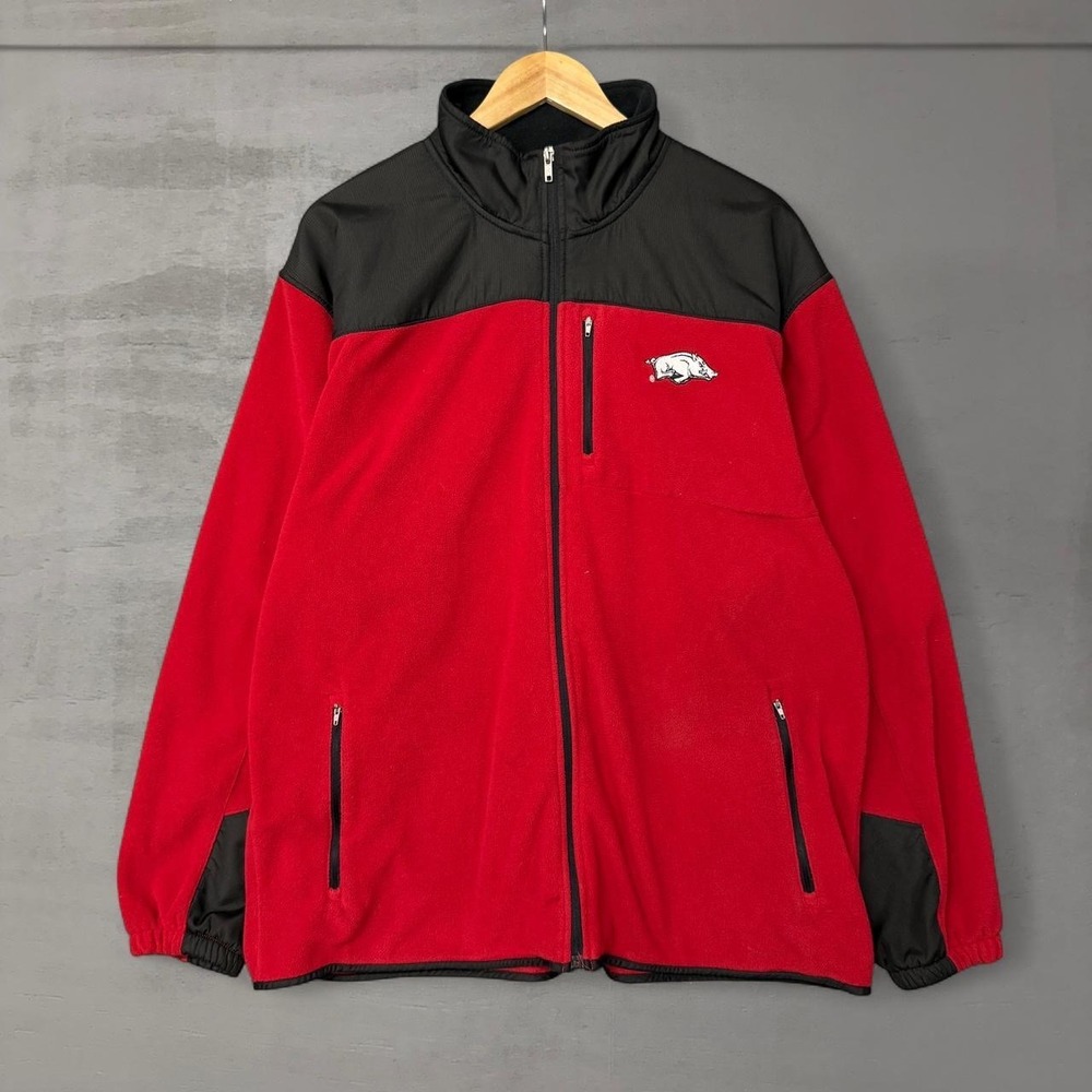 Vintage Men's Arkansas‎ Razorbacks Fleece Jacket XL Red Full Zip Embroidered